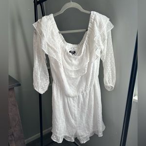 Express Eyelet Lace Off The Shoulder Ruffle Romper